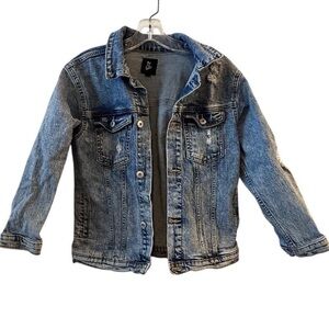 Art Class Girls’ L Blue Denim Trucker Jacket Vintage Style Distressed Casual